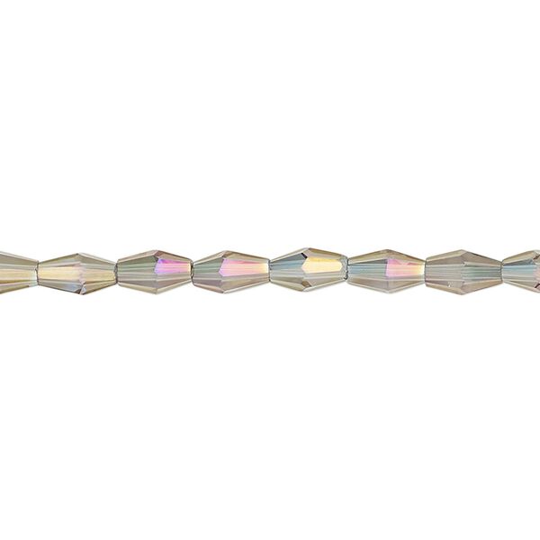 Bead, glass, crystal vitrail, 6.5x3.5mm long bicone. Sold per 15-1/2 to 16-inch strand. image number 0