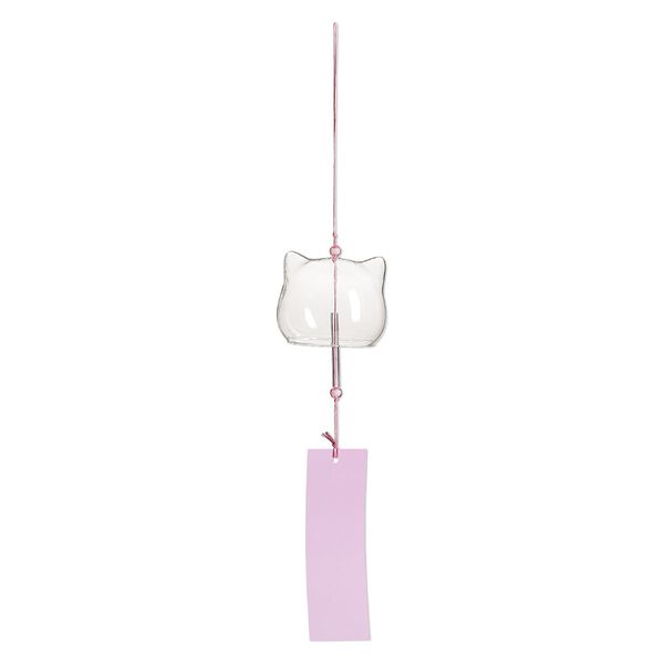Wind chime, glass/rayon/paper, clear, 2-7/8x2-3/8-inch cat with acrylic beads. Sold individually. image number 0