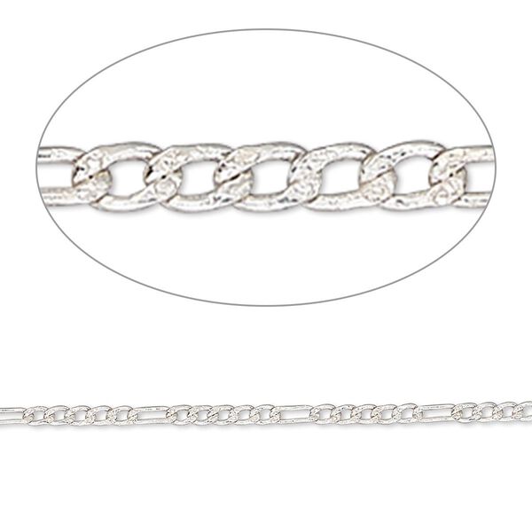 Chain, sterling silver, 1.5mm figaro. Sold per 50-foot spool. image number 0