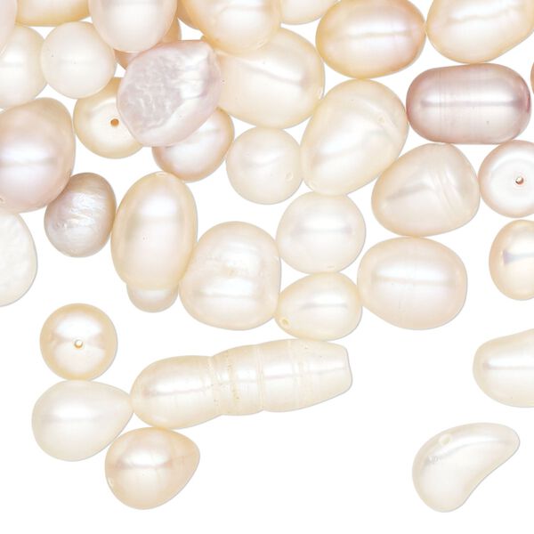 Pearl mix, cultured freshwater (natural/bleached), white, mauve and peach, 5-8mm mixed shape, D grade, Mohs hardness 2-1/2 to 4. Sold per 2-ounce pkg. image number 0