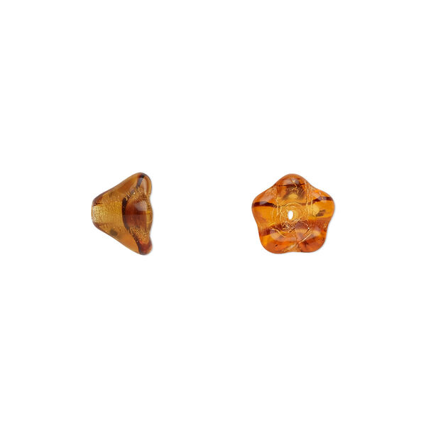 Bead, Czech pressed glass, tortoise, 8.5x6.5mm flower cone. Sold per 15-1/2" to 16" strand, approximately 80 beads. image number 0