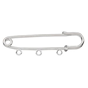 Kilt pin, silver-plated steel, 2 inches with 3 loops. Sold per pkg of 10.