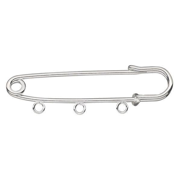 Kilt pin, silver-plated steel, 2 inches with 3 loops. Sold per pkg of 10. image number 0