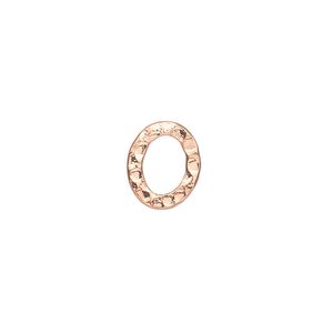 Component, copper-plated steel, 12x10mm double-sided hammered open oval. Sold per pkg of 12.