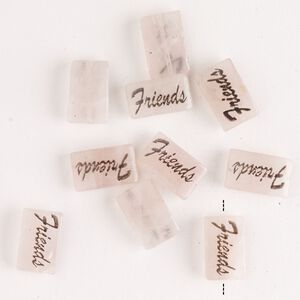 Rose quartz / enamel 1pkg10, "Friends" flat rectangle bead 13x8mm