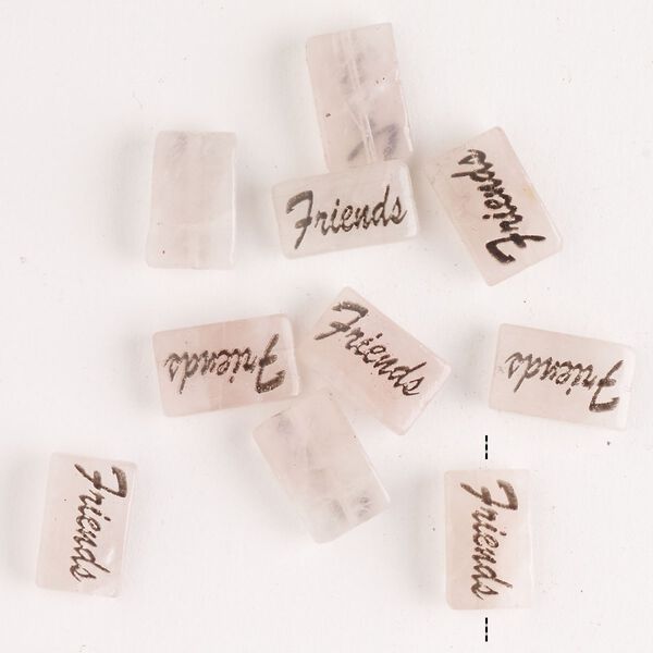 Rose quartz / enamel 1pkg10, "Friends" flat rectangle bead 13x8mm image number 0