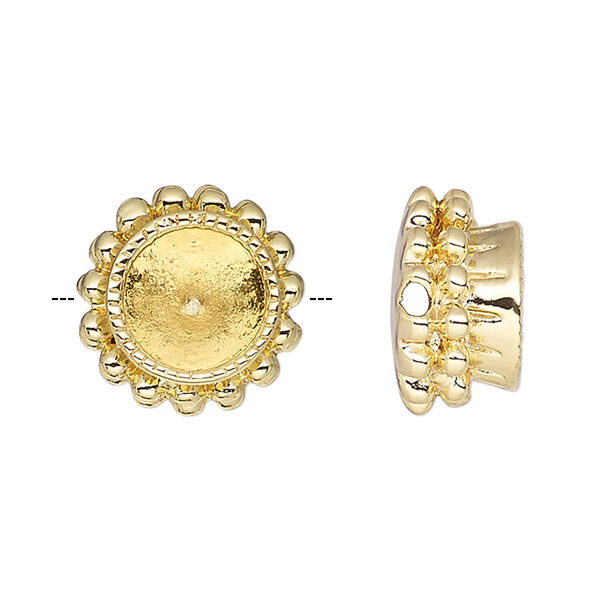 Bead, Almost Instant Jewelry®, gold-plated "pewter" (zinc-based alloy), 12mm beaded round with SS34 round setting. Sold individually. image number 0