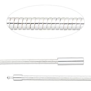 Chain, silver-plated brass, 3mm omega, 18 inches with pop-style clasp. Sold individually.