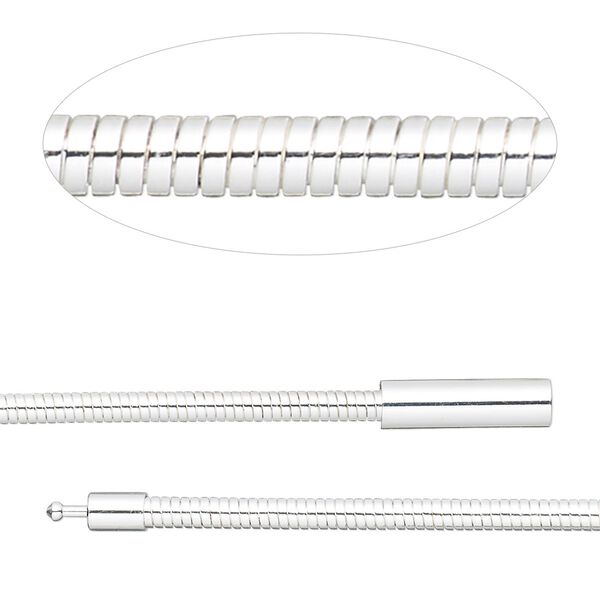 Chain, silver-plated brass, 3mm omega, 18 inches with pop-style clasp. Sold individually. image number 0