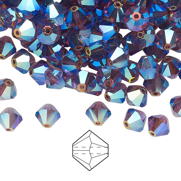 Bead 144pk amethyst AB 2X, Preciosa Czech crystal 6mm bicone image number 0