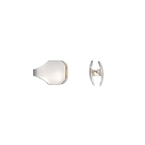 Cord end, glue-in, silver-plated brass, 11x8mm with 7x3.5mm inside diameter. Sold per pkg of 6.