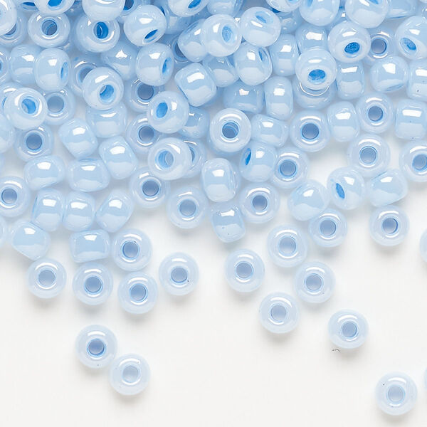 Seed bead, Miyuki, glass, pkg/25g, #6 rocaille, opaque luster sky blue (RR-523). image number 0