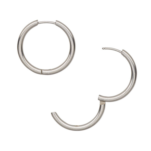 Earring, stainless steel, 24mm endless hoop with hinged closure. Sold per pair. image number 0