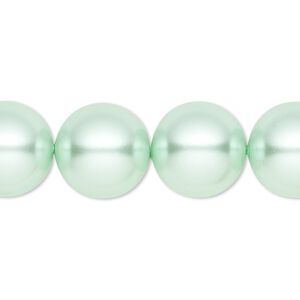 Bead, crystal pearl, light green, 14mm round. Sold per 15-1/2" to 16" strand, approximately 25 beads.