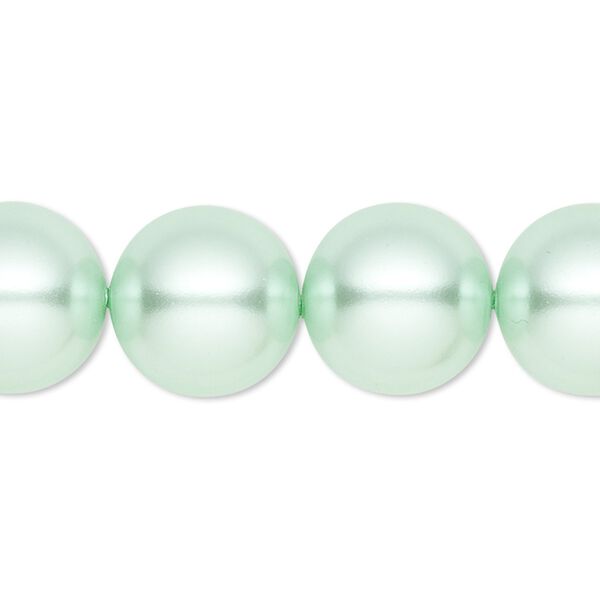 Bead, crystal pearl, light green, 14mm round. Sold per 15-1/2" to 16" strand, approximately 25 beads. image number 0