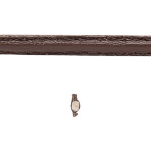 Cord, leather and cotton (dyed), brown, 5-6mm double-stitched flat. Sold per 5-yard section.