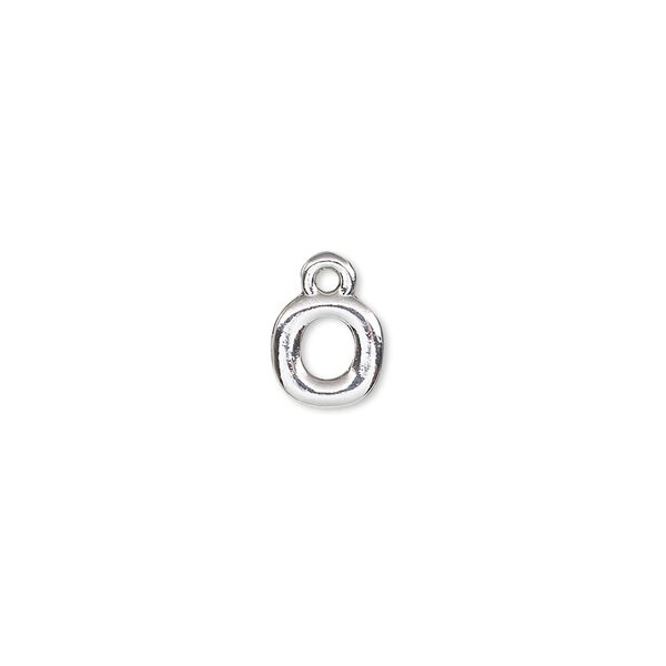 Charm, silver-finished "pewter" (zinc-based alloy), 7.5x7.5mm alphabet letter O. Sold per pkg of 2. image number 0