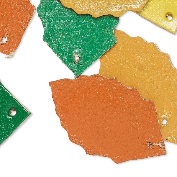 Component, leather (dyed), assorted colors, 33x20mm leaf. Sold per pkg of 8. image number 0