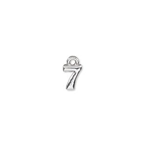 Charm, silver-finished "pewter" (zinc-based alloy), 7.5x5.5mm number 7. Sold per pkg of 2.
