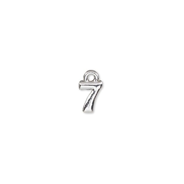 Charm, silver-finished "pewter" (zinc-based alloy), 7.5x5.5mm number 7. Sold per pkg of 2. image number 0