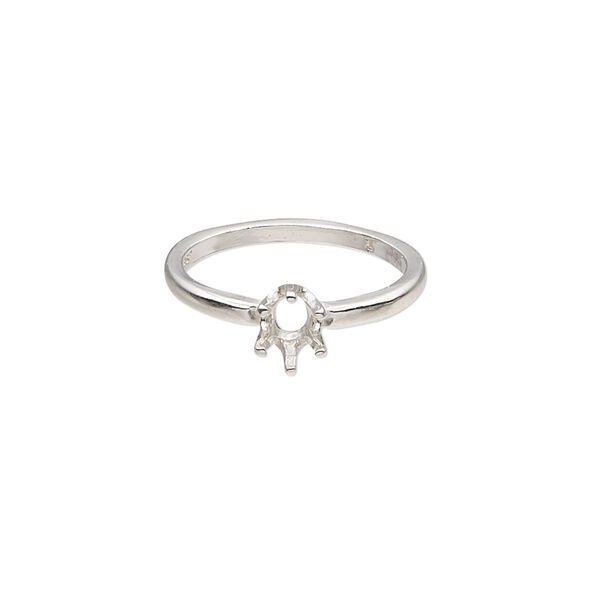 Ring, Sure-Set™, sterling silver, 6x4mm 6-prong oval basket setting, size 6. Sold individually. image number 0