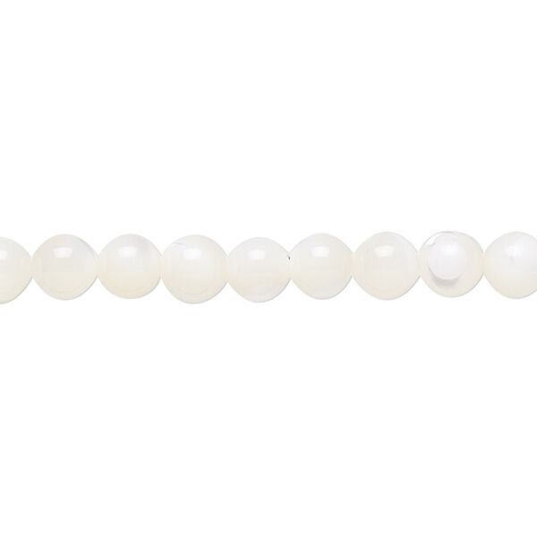 Bead, mother-of-pearl shell (bleached), 4-6mm round, Mohs hardness 3-1/2. Sold per 15-1/2" to 16" strand. image number 0