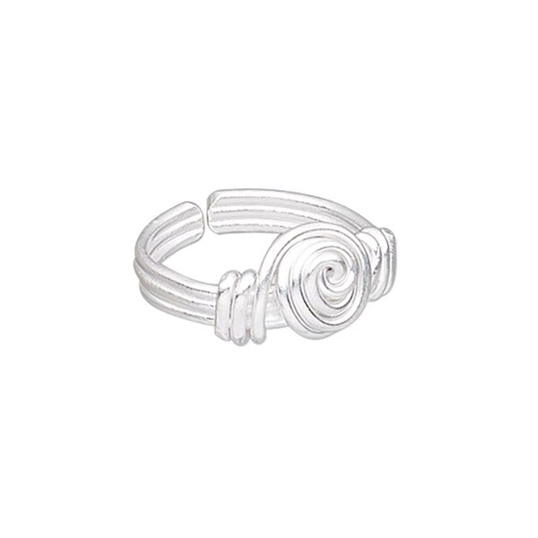 Ring, silver-plated copper, 10mm wide with swirl design, adjustable. Sold individually. image number 0