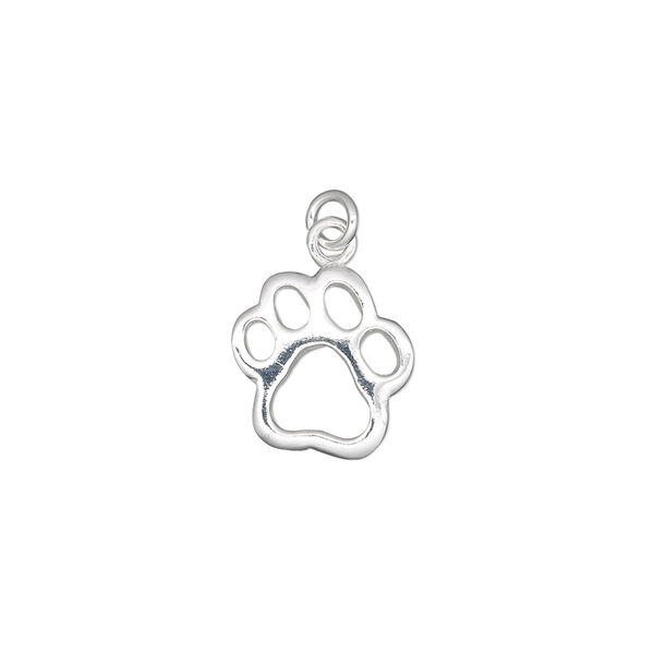 Charm, sterling silver, 12x12mm single-sided open dog paw. Sold individually. image number 0