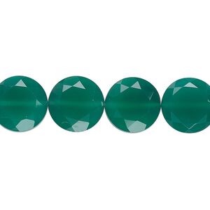 Green onyx 1pkg10, hand-cut faceted flat round bead 12mm