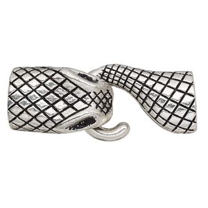 Clasp, hook, antique silver-plated "pewter" (zinc-based alloy), 46x18mm snake with glue-in ends, 11.5x5mm hole. Sold individually.