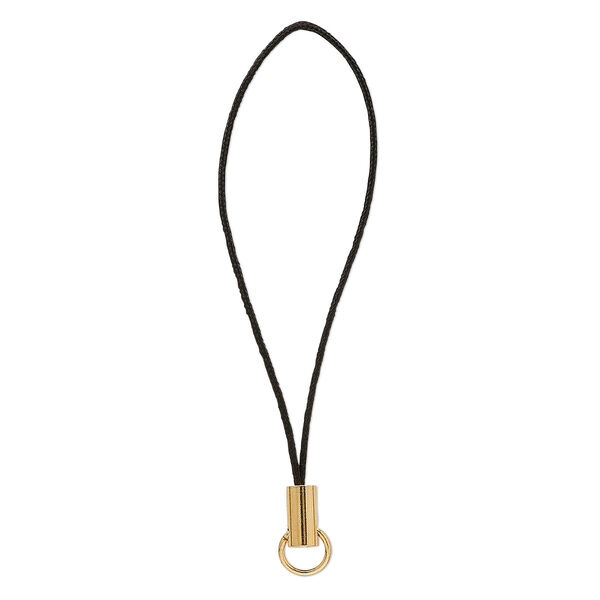 Zipper pull, nylon and gold-plated brass, black, 2-3/4 inches. Sold per pkg of 24. image number 0