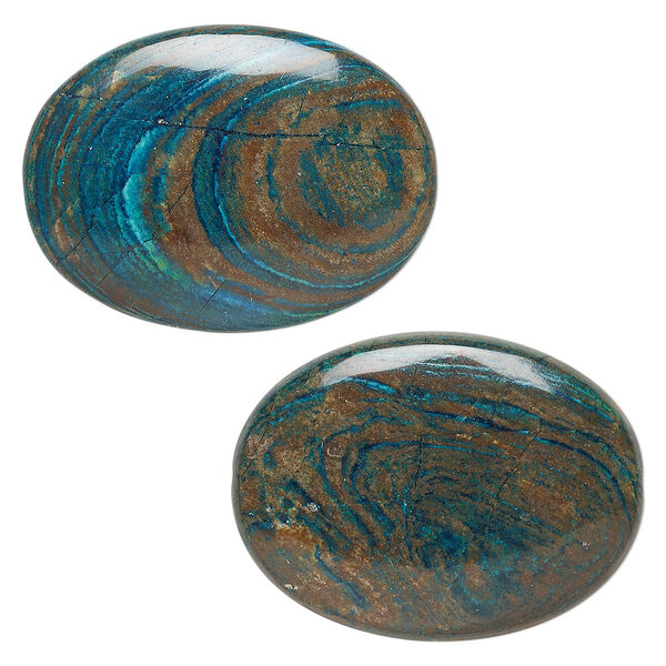 Bead, blue sky jasper (dyed / stabilized), dark, 40x30mm flat oval, C grade, Mohs hardness 6-1/2 to 7. Sold per pkg of 2. image number 0