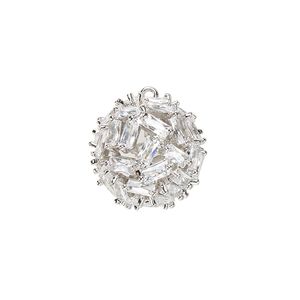 Drop, cubic zirconia and silver-plated brass, clear, 17.5mm hollow ball. Sold individually.
