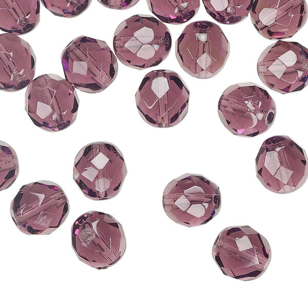 Bead 1pkg50 Czech fire-polished glass, translucent amethyst purple, 8mm faceted round. image number 0