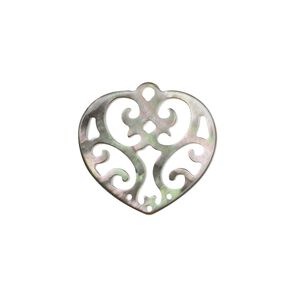 Drop, black lip shell (natural), 20mm heart with cutout design, Mohs hardness 3-1/2. Sold individually.