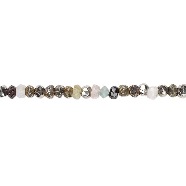 Multi-gemstone 1pkg1, hand-cut faceted rondelle bead 12 inch 3x1mm-4x2mm image number 0