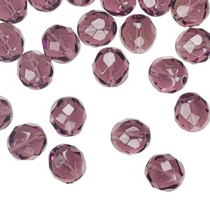 Bead 1pkg600 (1/2 mass), Czech fire-polished glass, amethyst purple, 8mm faceted round.