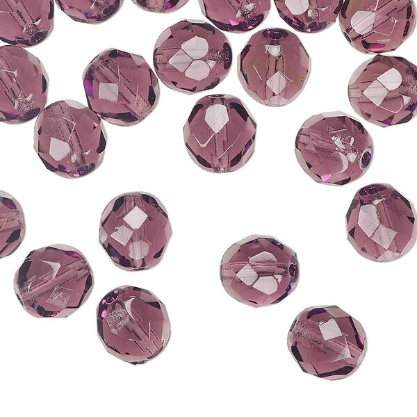 Bead 1pkg600 (1/2 mass), Czech fire-polished glass, amethyst purple, 8mm faceted round. image number 0