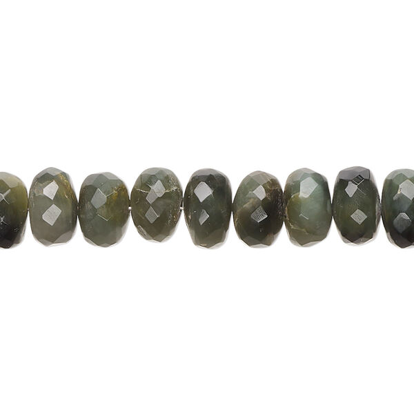 Bead, cat's eye quartz (natural), 8x4mm-9x7mm hand-cut faceted rondelle with 0.4-1.4mm hole, B grade, Mohs hardness 7. Sold per 9-inch strand, approximately 40 beads. image number 0