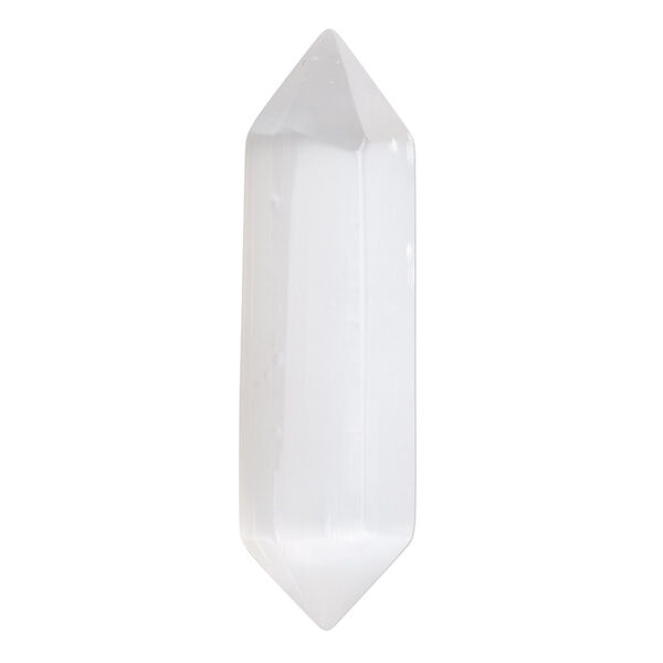 Component, selenite (waxed), 39x9mm-42x10mm hand-cut undrilled double terminated point, B grade, Mohs hardness 2 to 2-1/2. Sold individually. image number 0