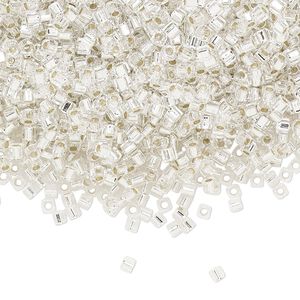 Seed bead, Miyuki, glass, pkg/25g, 1.8mm square, transparent silver-lined crystal clear, (SB-1).