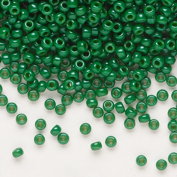 Seed bead, Miyuki, glass, pkg/50g, #8 rocaille, opaque outside dyed green, (RR-1481). image number 0