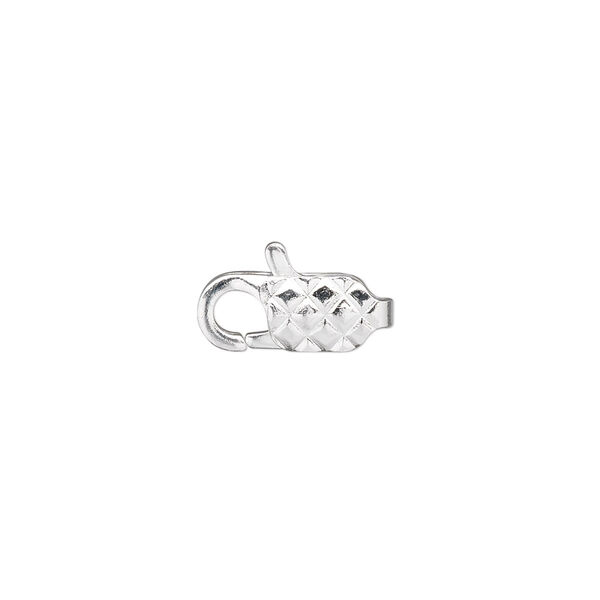 Clasp, lobster claw, silver-plated brass, 13x6mm with diamond pattern. Sold per pkg of 10. image number 0
