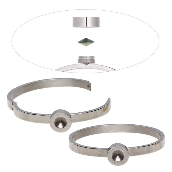 Bracelet, Almost Instant Jewelry®, hinged bangle, stainless steel, 6mm wide with SS39 rivoli bezel setting, 6-1/2 inches. Sold individually. image number 0
