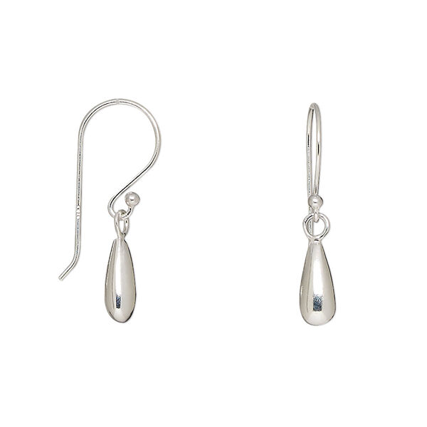 Earring, sterling silver, 9x4mm smooth teardrop with fishhook ear wire, 21x4mm overall. Sold per pair. image number 0