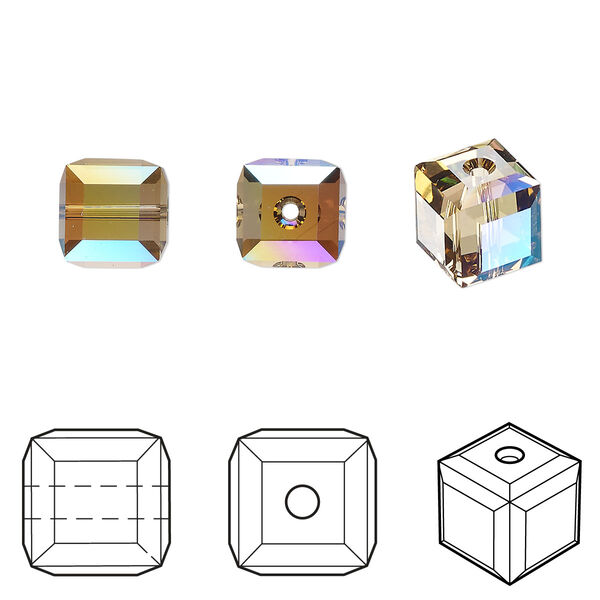 Bead 6pk light Colorado topaz shimmer, Crystal Passions® 8mm cube 5601 image number 0