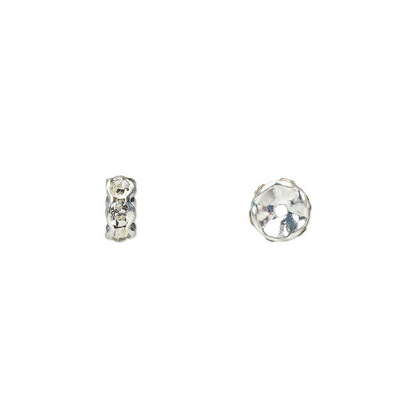 Bead, glass rhinestone and silver-plated brass, clear, 5x2mm rondelle. Sold per pkg of 10. image number 0