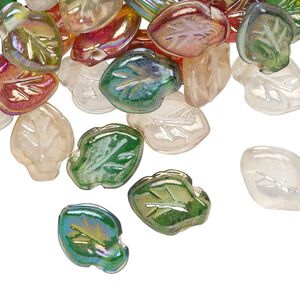 Bead mix, glass, mixed colors luster, 12x9mm leaf. Sold per pkg of 100.
