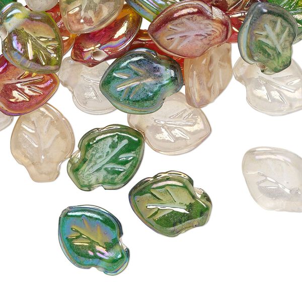 Bead mix, glass, mixed colors luster, 12x9mm leaf. Sold per pkg of 100. image number 0