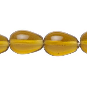 Bead, glass, transparent honey, 17x11mm-18x13mm teardrop. Sold per 15-1/2" to 16" strand.